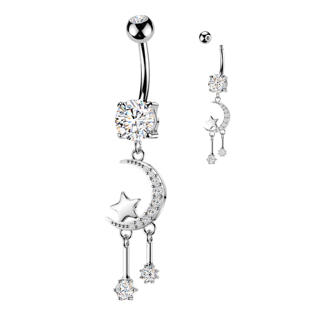 Bauchnabelpiercing Mondsichel & Stern Anhänger