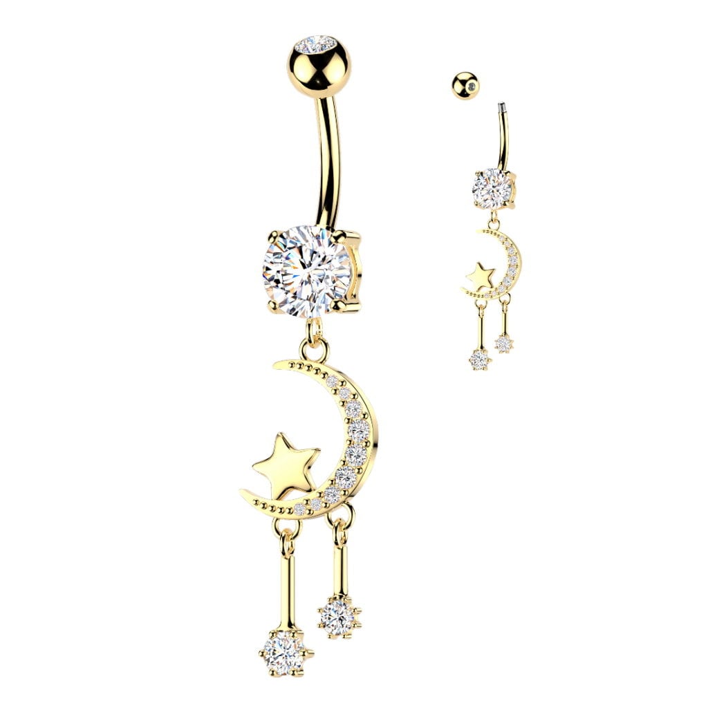 Bauchnabelpiercing Mondsichel & Stern Anhänger