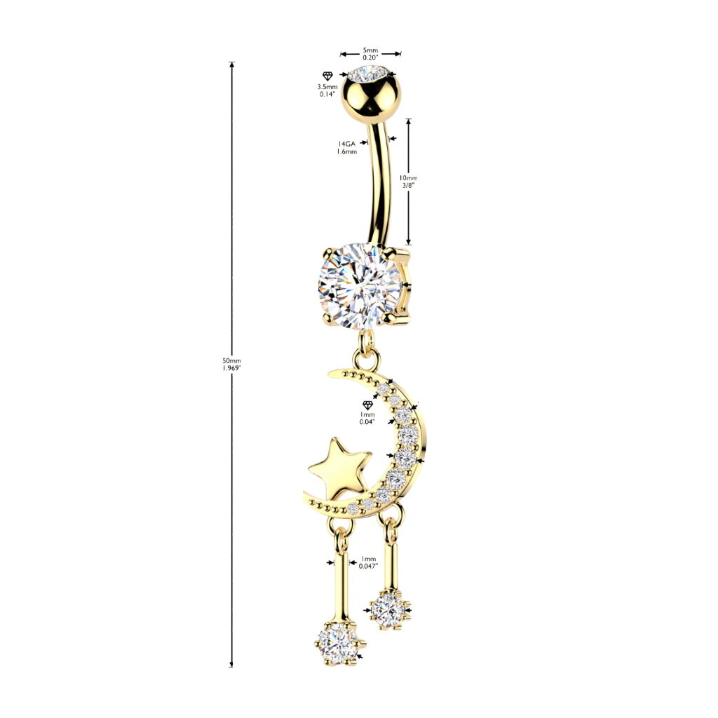 Bauchnabelpiercing Mondsichel & Stern Anhänger