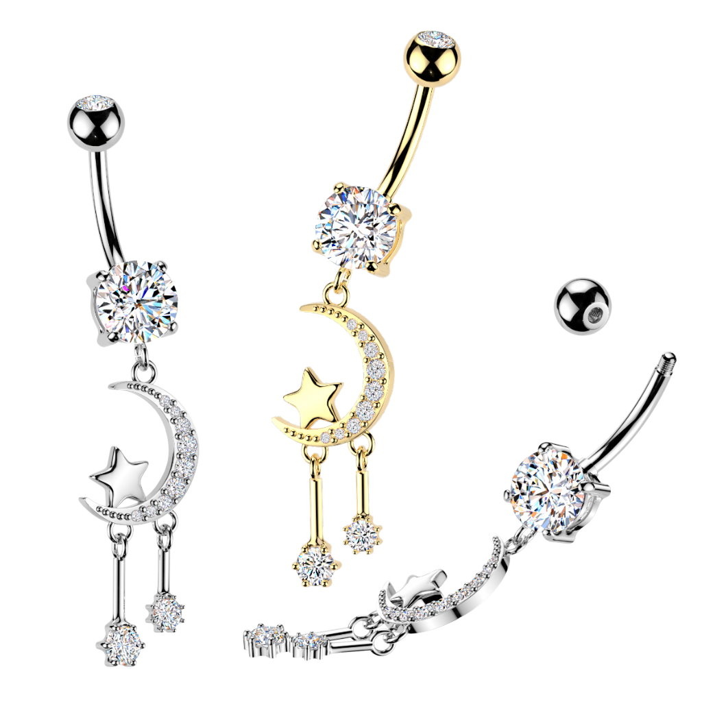 Bauchnabelpiercing Mondsichel & Stern Anhänger