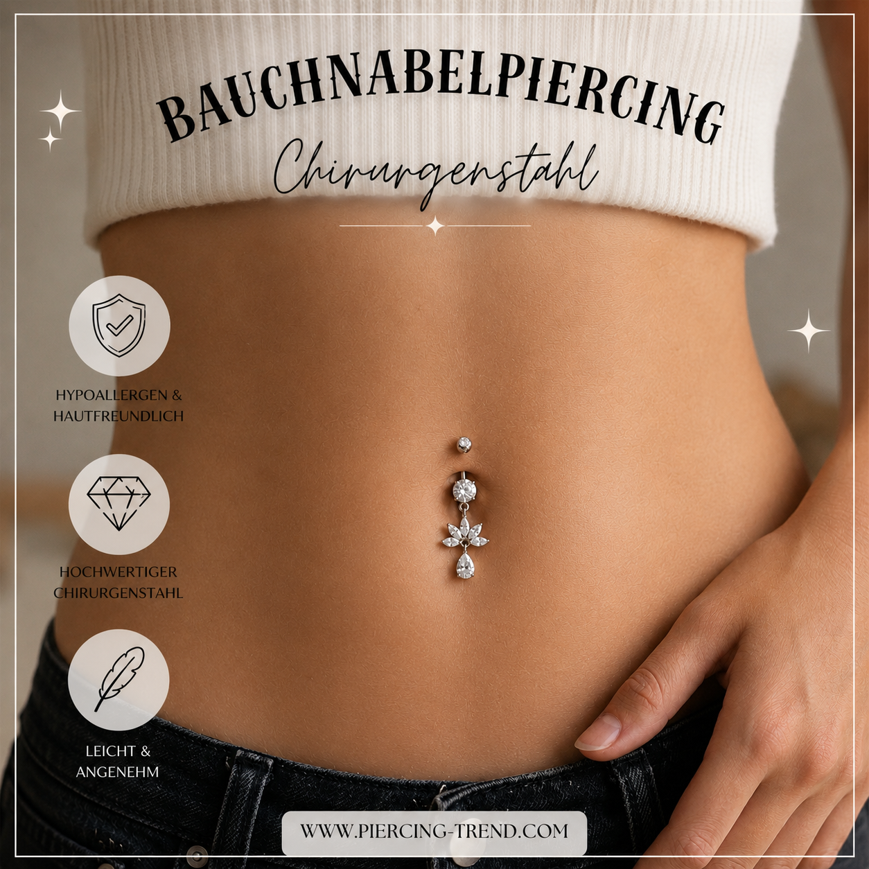 Bauchnabelpiercing mit Blumen Kristall Anhänger