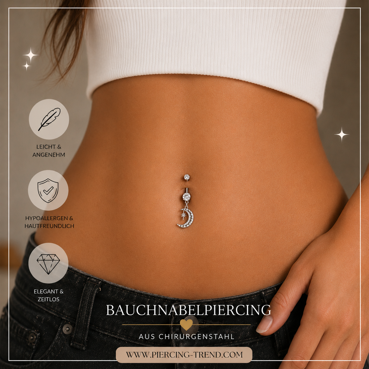 Bauchnabelpiercing Mond & Sterne –  Gold oder Silber