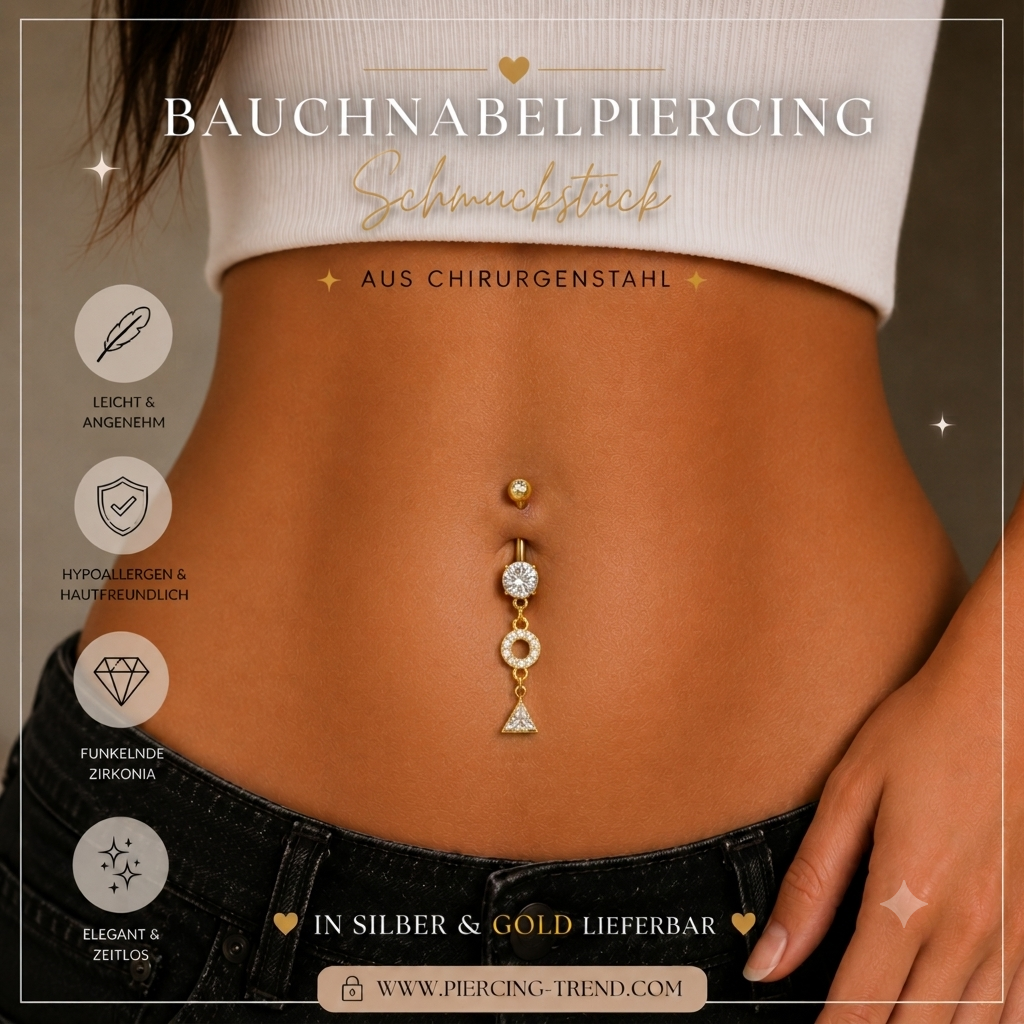 Bauchnabelpiercing mit Kristall-Anhänger – PVD Gold