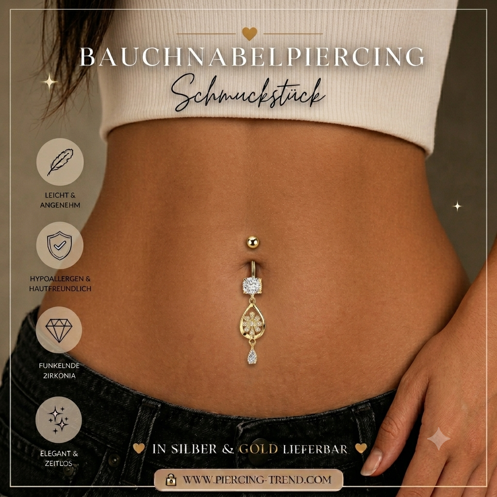 Bauchnabelpiercing Blume mit Kristall-Anhänger