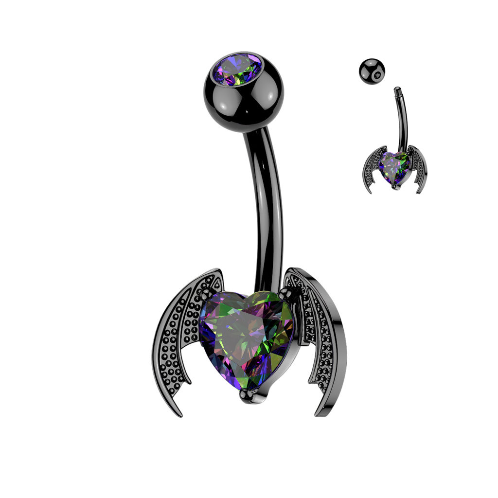 Bauchnabelpiercing Schwarzes Herz mit Flügel – Vitrail Medium