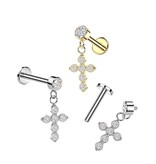Helix & Tragus Piercing mit Kristallstein und Kreuz Anhänger