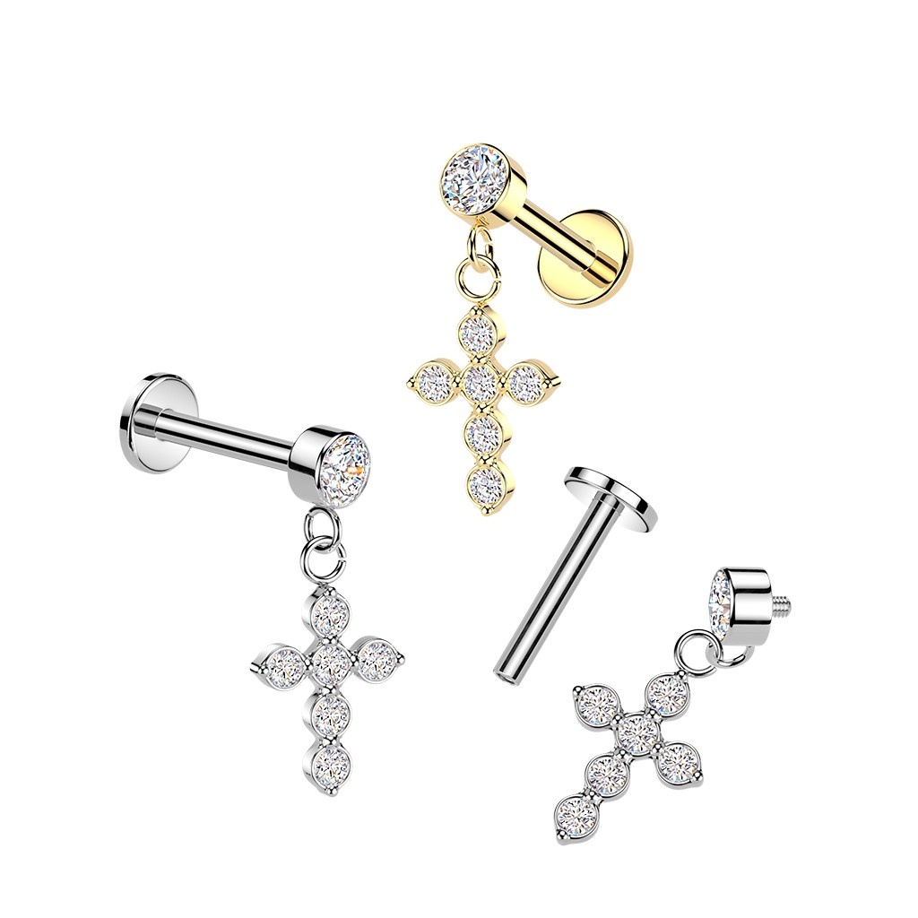 Helix & Tragus Piercing mit Kristallstein und Kreuz Anhänger