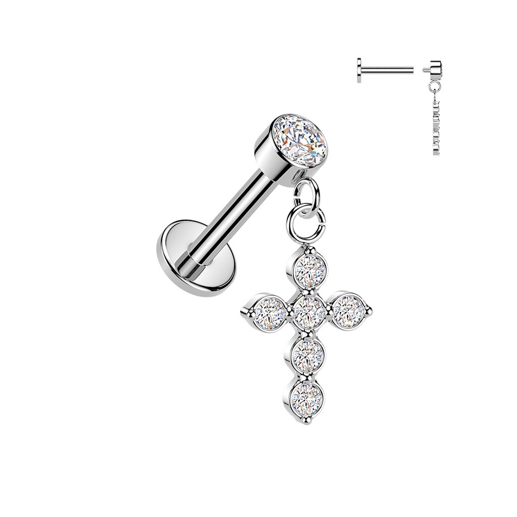 Helix & Tragus Piercing mit Kristallstein und Kreuz Anhänger