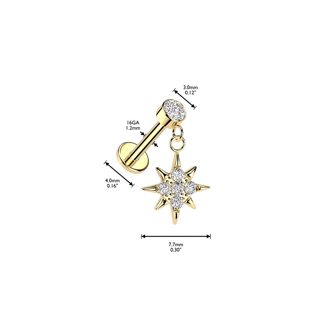 Helix & Tragus Piercing mit Kristallstein und Stern Anhänger