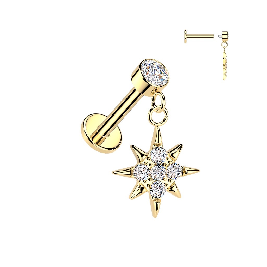 Helix & Tragus Piercing mit Kristallstein und Stern Anhänger