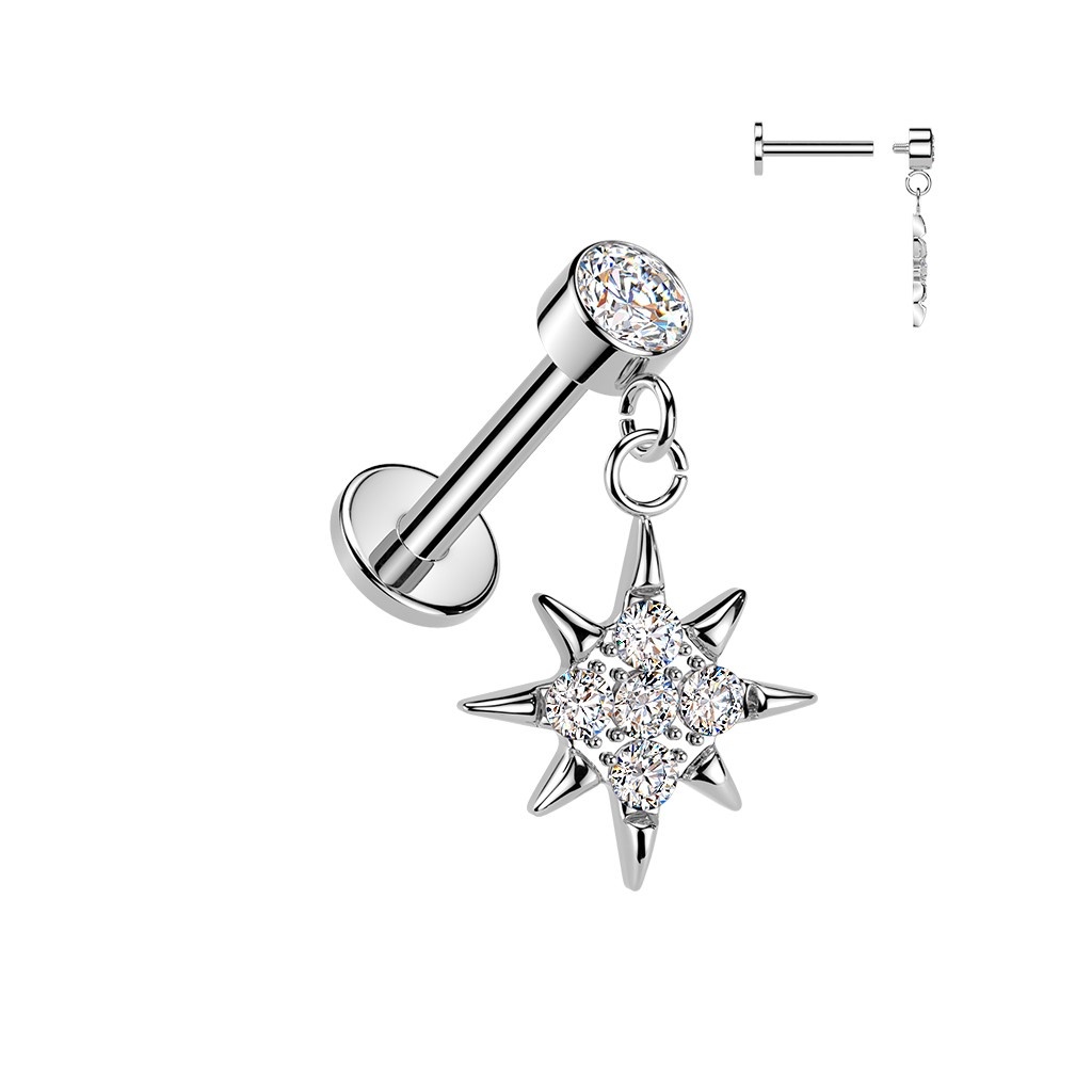 Helix & Tragus Piercing mit Kristallstein und Stern Anhänger