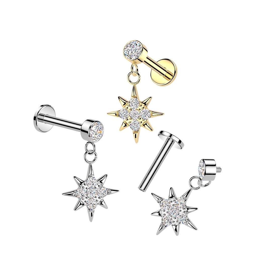 Helix & Tragus Piercing mit Kristallstein und Stern Anhänger
