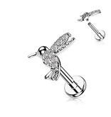 Labret Stecker Kolibri mit Zirkonia – Chirurgenstahl 316L PVD | Innengewinde