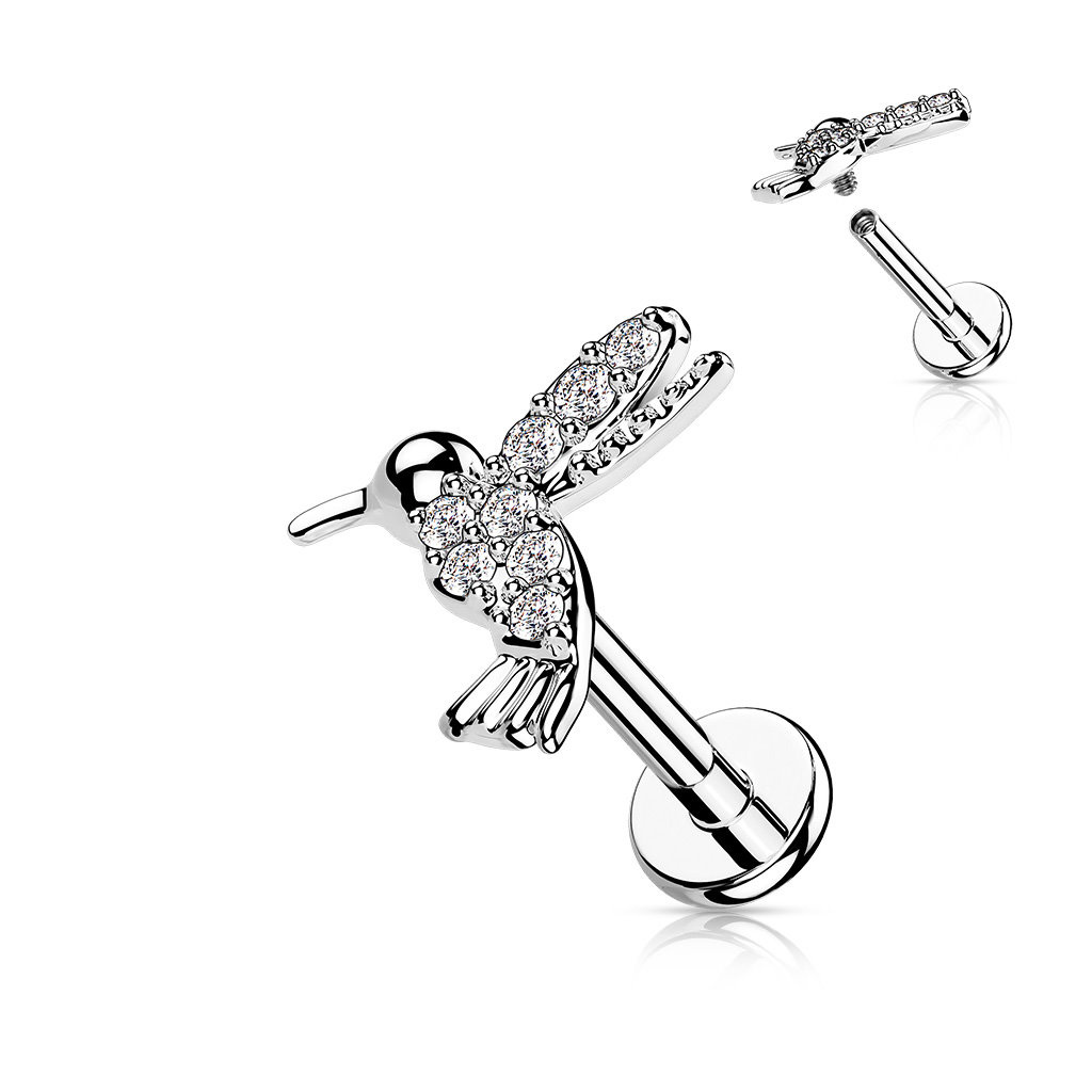 Labret Stecker Kolibri mit Zirkonia – Chirurgenstahl 316L PVD | Innengewinde