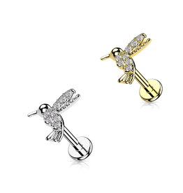 Labret Stecker Kolibri mit Zirkonia – Chirurgenstahl 316L PVD | Innengewinde | 1,2 mm | 6 & 8 mm | Gold & Silber