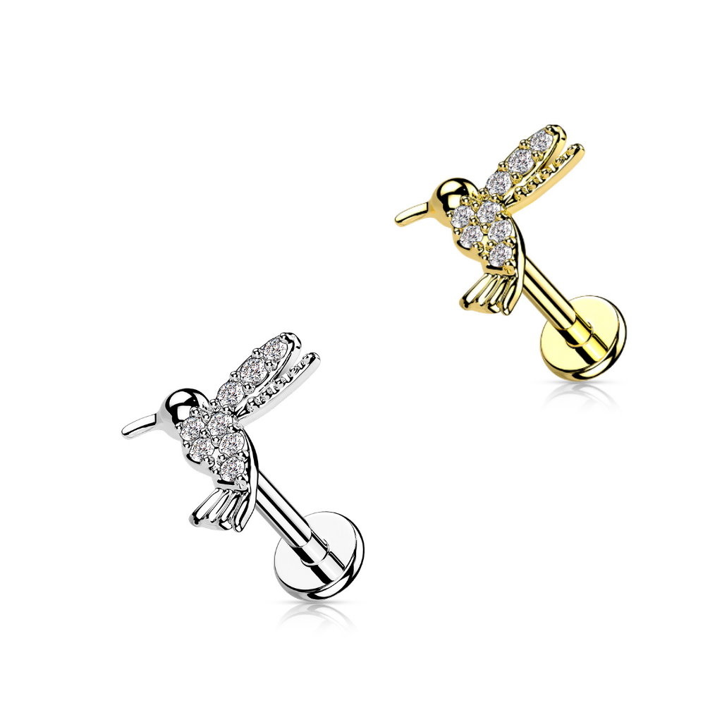 Labret Stecker Kolibri mit Zirkonia – Chirurgenstahl 316L PVD | Innengewinde