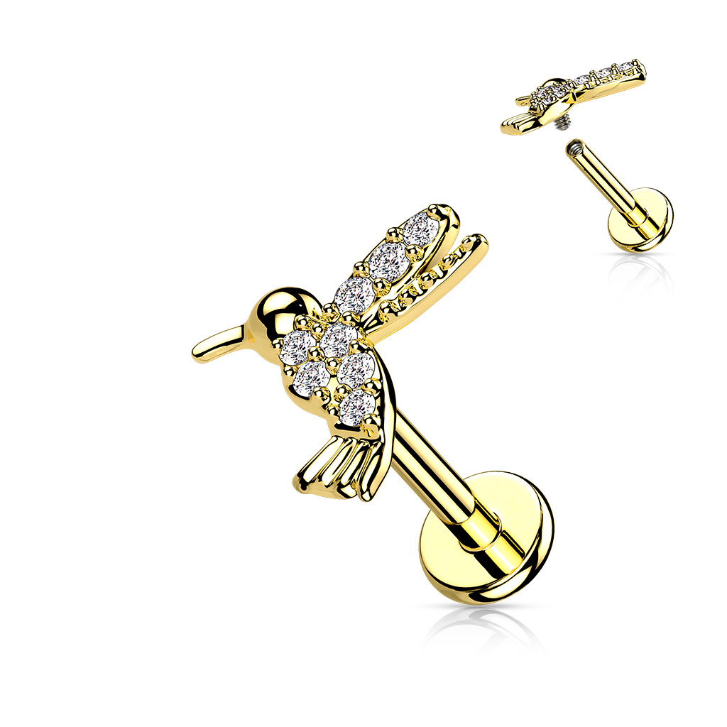 Labret Stecker Kolibri mit Zirkonia – Chirurgenstahl 316L PVD | Innengewinde