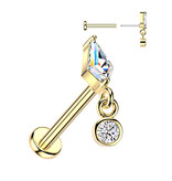 Labret Stecker mit Kristall-Anhänger – Chirurgenstahl 316L PVD