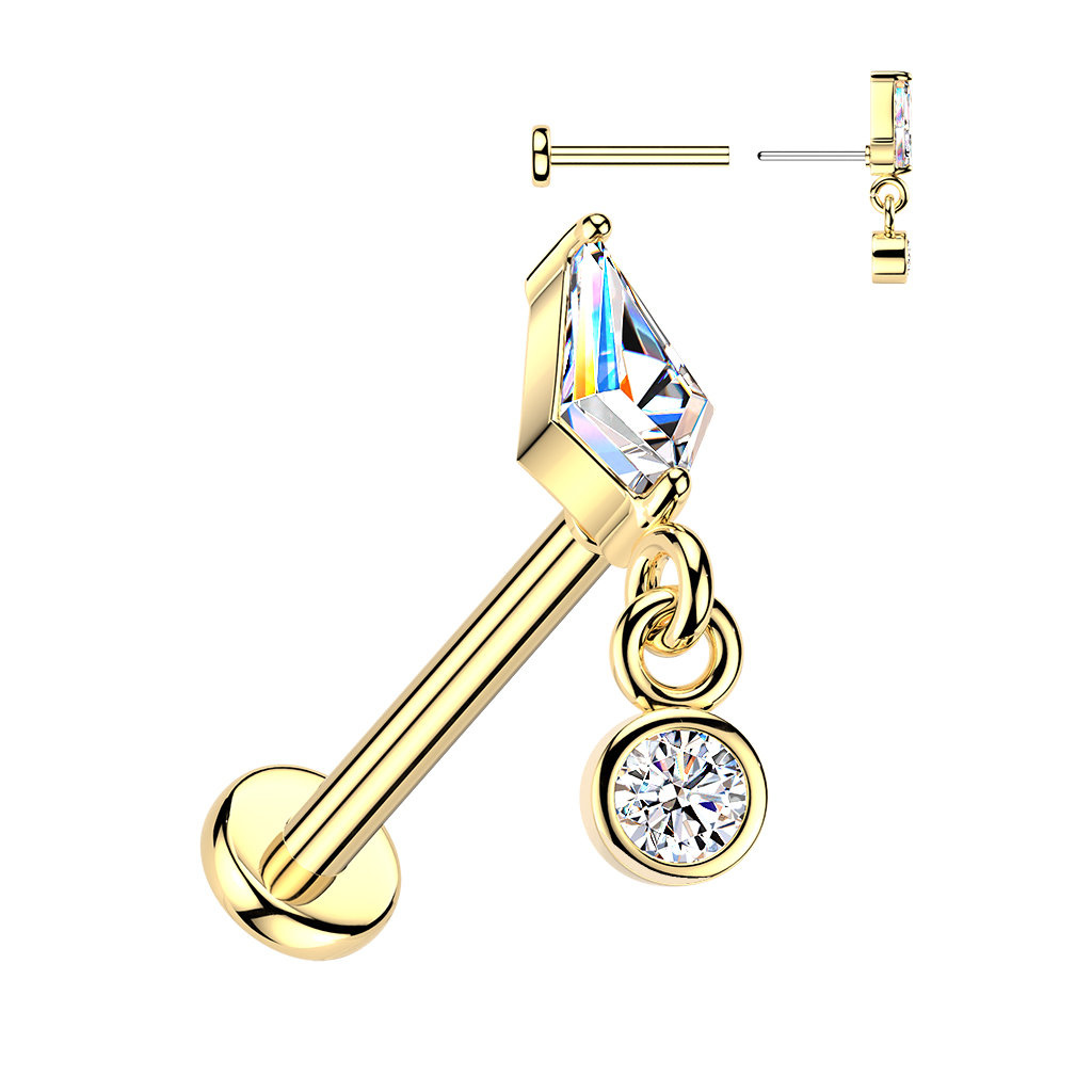 Labret Stecker mit Kristall-Anhänger – Chirurgenstahl 316L PVD