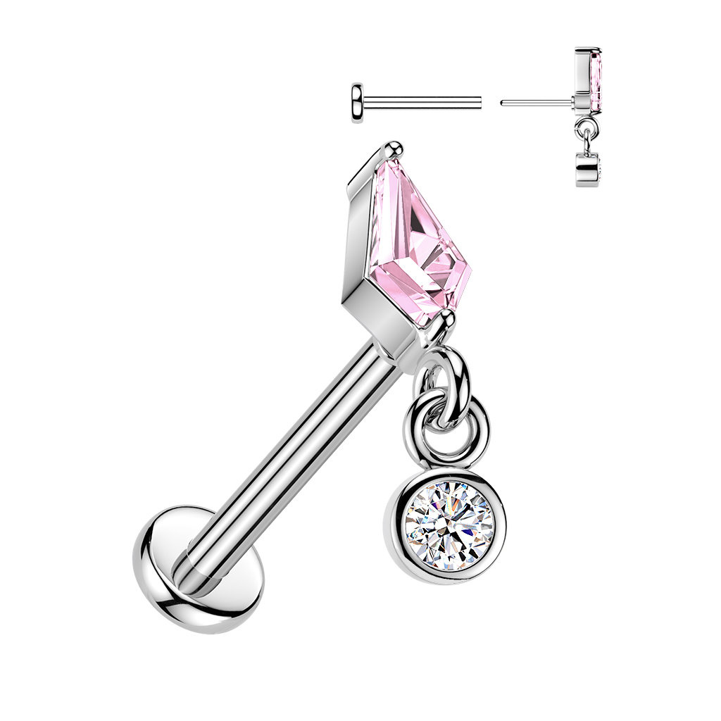 Labret Stecker mit Kristall-Anhänger – Chirurgenstahl 316L PVD