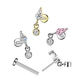 Labret Stecker mit Kristall-Anhänger – Chirurgenstahl 316L PVD | Push-In | 1,2 x 8 mm | Silber & Gold
