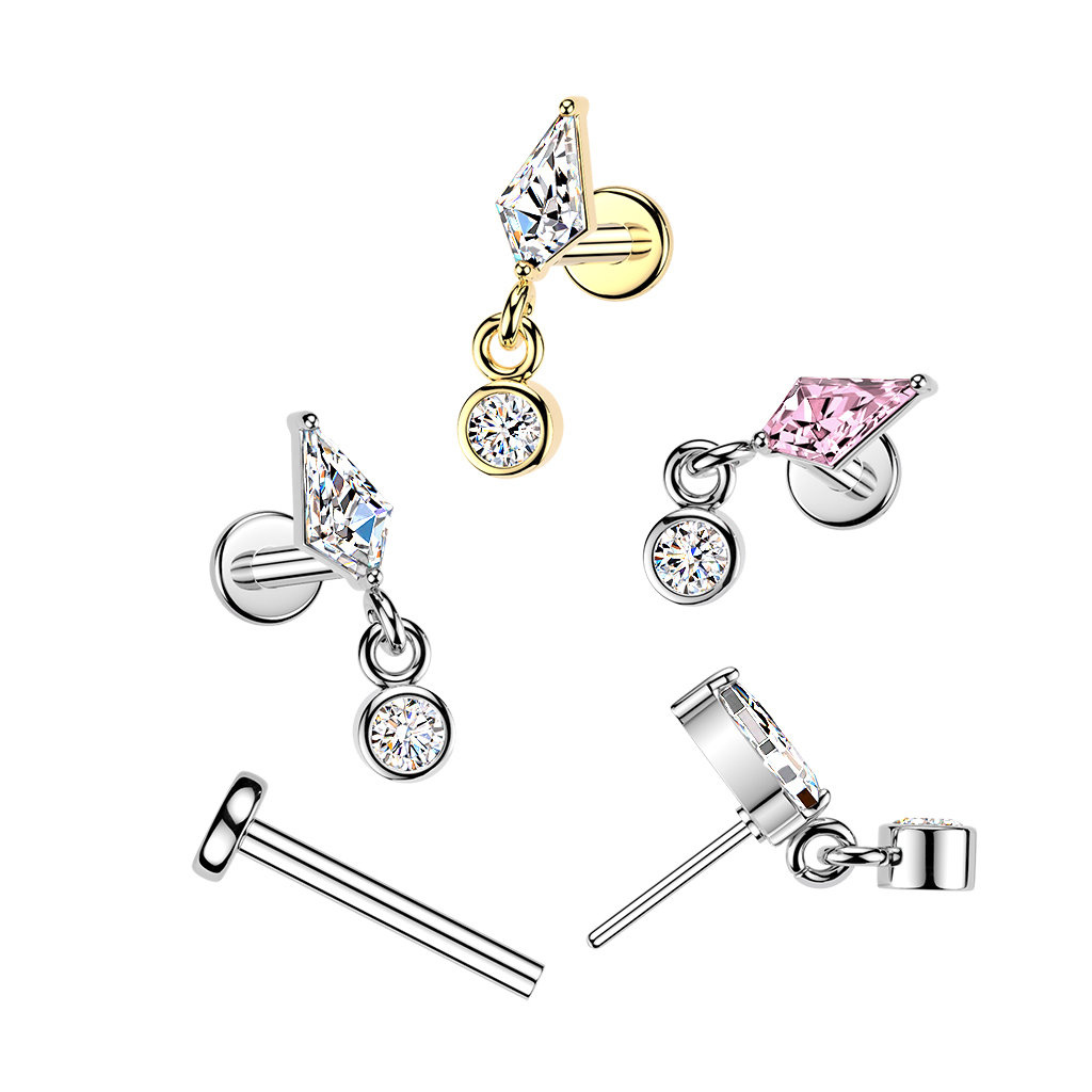 Labret Stecker mit Kristall-Anhänger – Chirurgenstahl 316L PVD