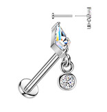 Labret Stecker mit Kristall-Anhänger – Chirurgenstahl 316L PVD