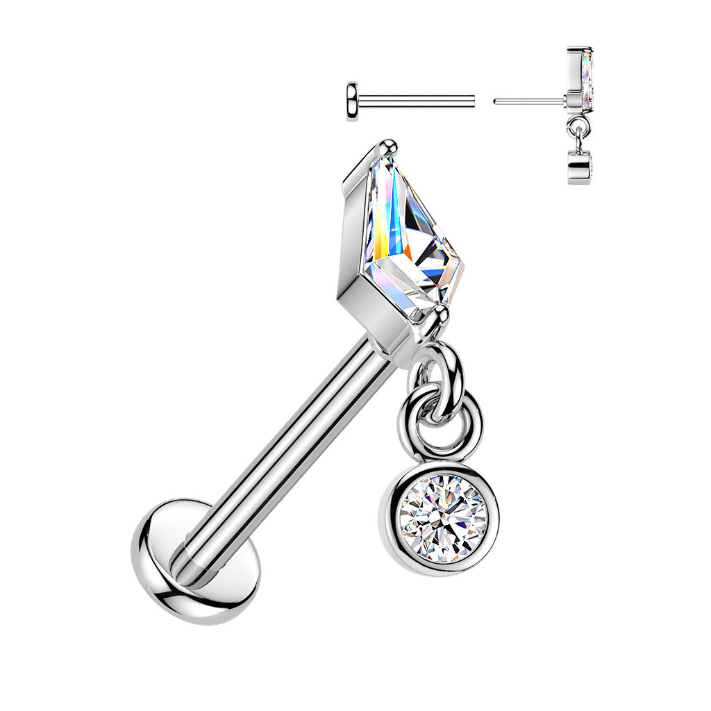 Labret Stecker mit Kristall-Anhänger – Chirurgenstahl 316L PVD