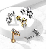 Labret Stecker mit 3 runden Kristall-Zirkonia – Chirurgenstahl 316L PVD