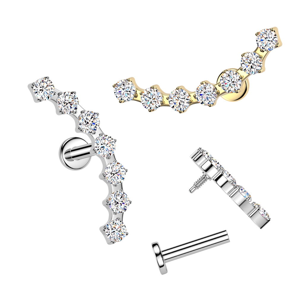 Labret Piercing mit 7 Kristall-Steinen –  Innengewinde | Gold & Silber