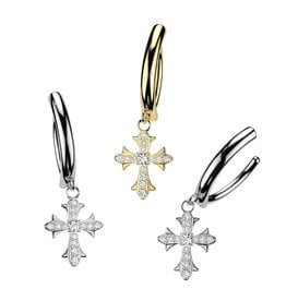 Clicker Bauchnabelpiercing mit Kreuz-Anhänger – Chirurgenstahl 316L PVD | 1,6 x 10 mm | Gold & Silber