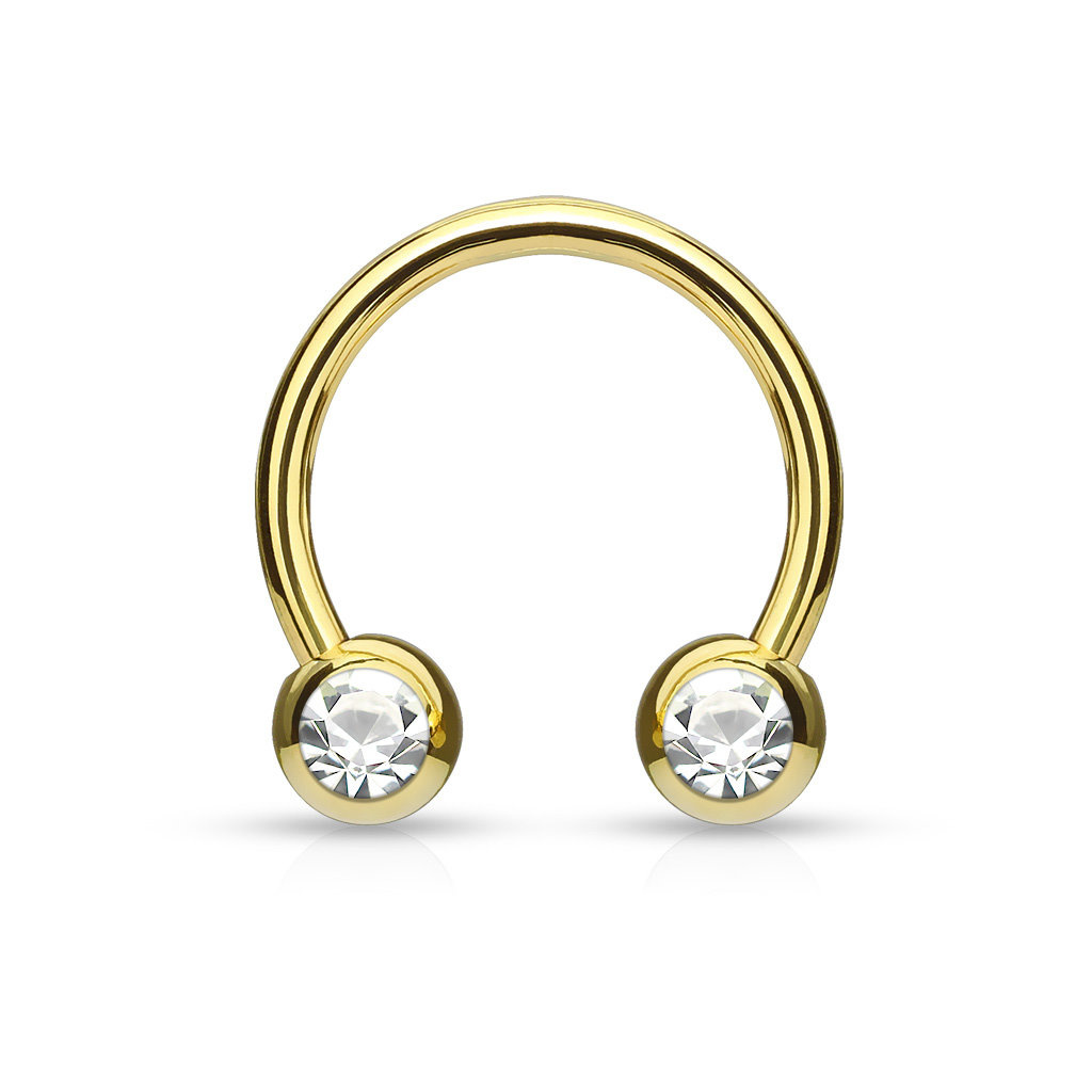 1,2 mm Hufeisenring Gold PVD mit Kristallkugeln