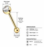 Goldfarbiges Zungenpiercing mit Kristall-Zirkonia