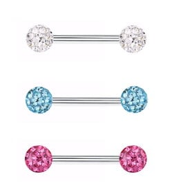 Zungenpiercing mit Epoxykugeln – Chirurgenstahl 316L | 12–22 mm | Türkis, Pink & Kristall