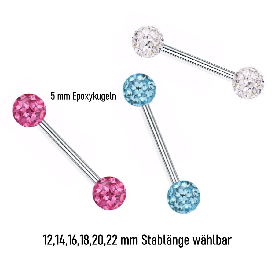 Zungenpiercing mit Epoxykugeln – Chirurgenstahl 316L | 12–22 mm