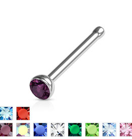 Nasenstecker mit 2 mm Kristall-Zirkonia – Chirurgenstahl 316L | 0,8 mm | 10 Farben