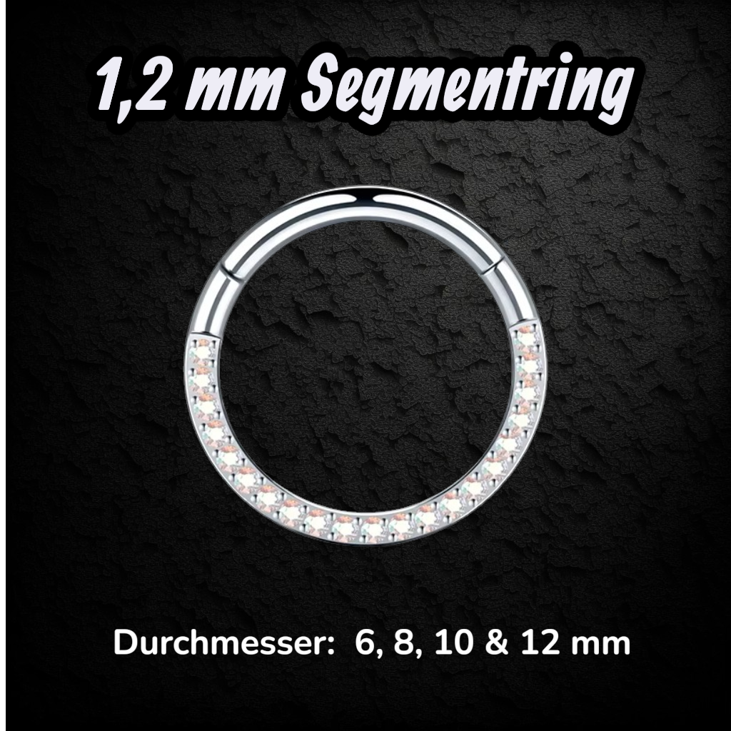 1,2 mm Segmentring mit Kristall-Zirkonia –  Clicker  6–12 mm