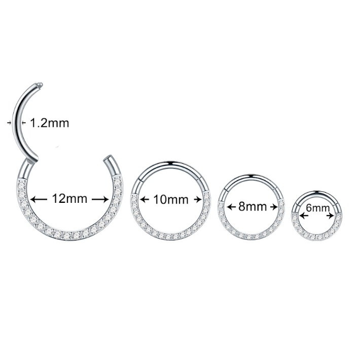 1,2 mm Segmentring mit Kristall-Zirkonia –  Clicker  6–12 mm