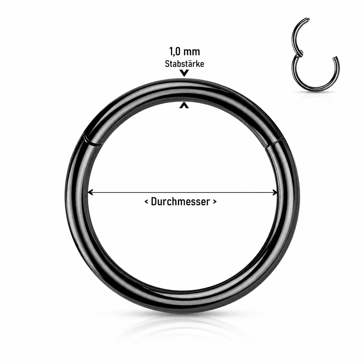 Schwarzer Septum Ring mit Klappverschluss