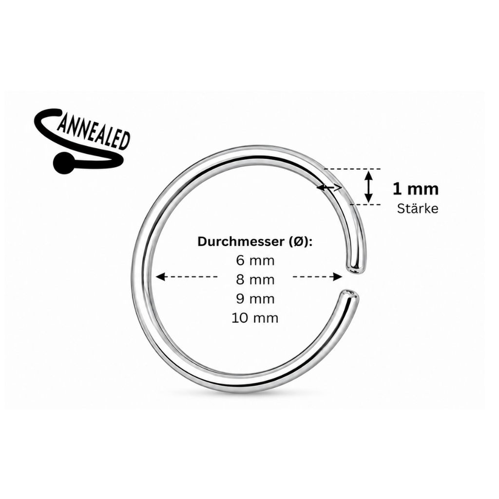 1mm Nasen Piercingring silber zum augbiegen