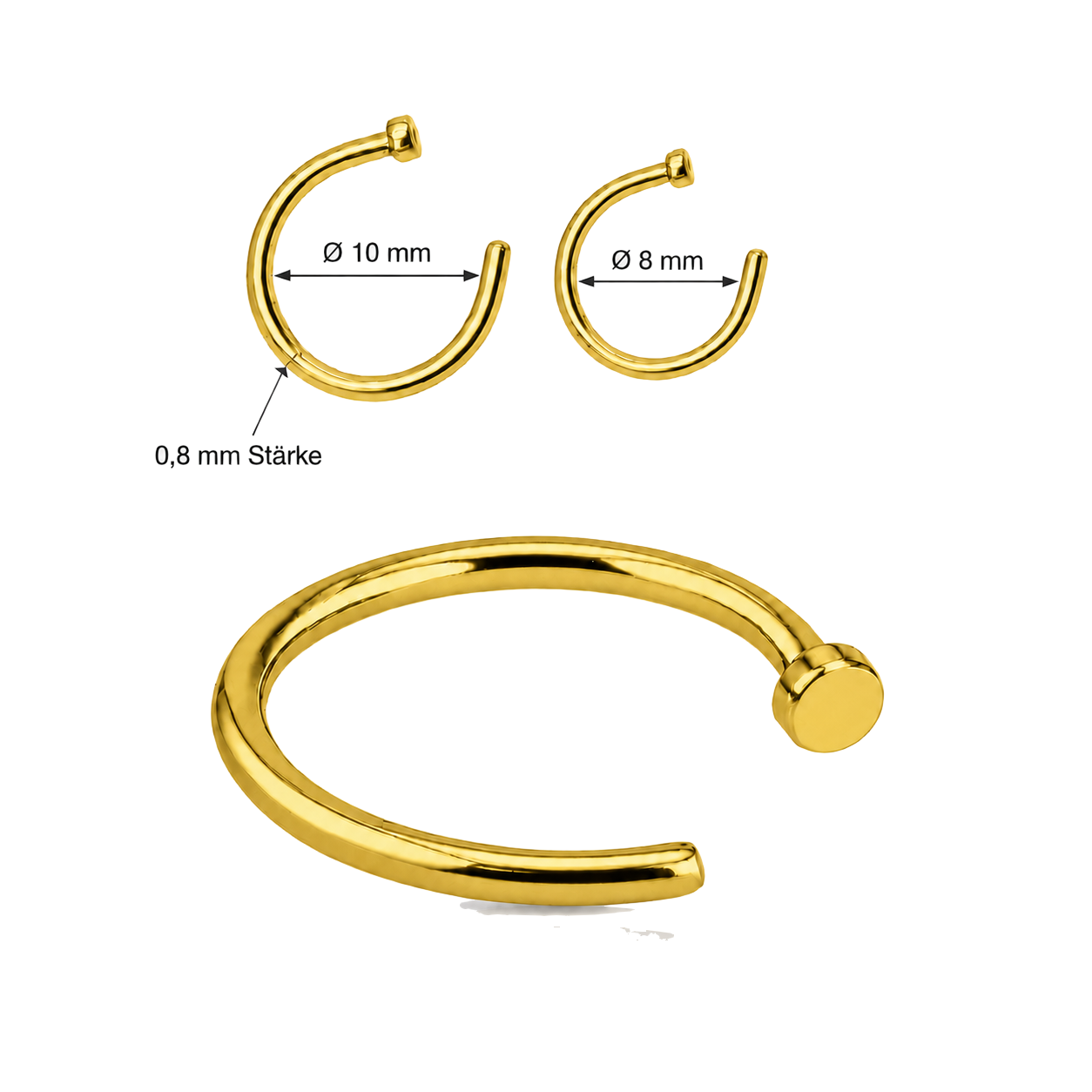 0,8 mm Nasenpiercing Ring Gold