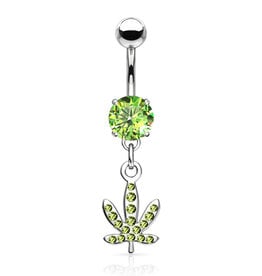 Bauchnabelpiercing Hanfblatt – Chirurgenstahl 316L | Grüne Steine | 10 mm