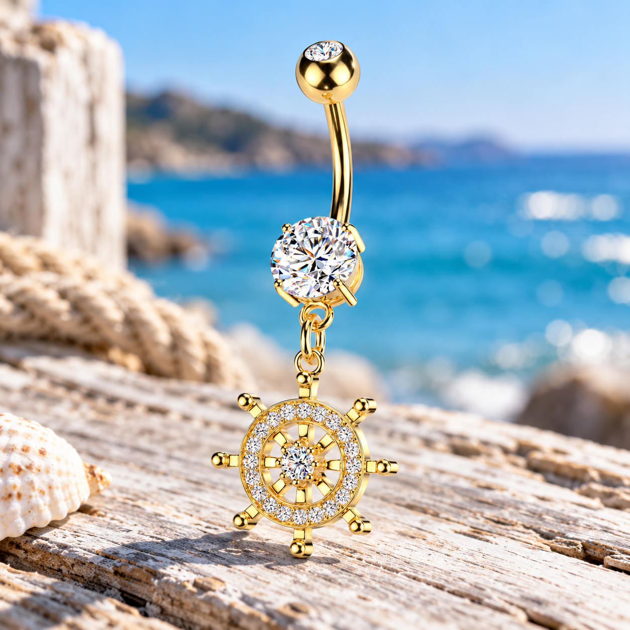 Bauchnabelpiercing Steuerrad – Chirurgenstahl 316L | Gold & Silber