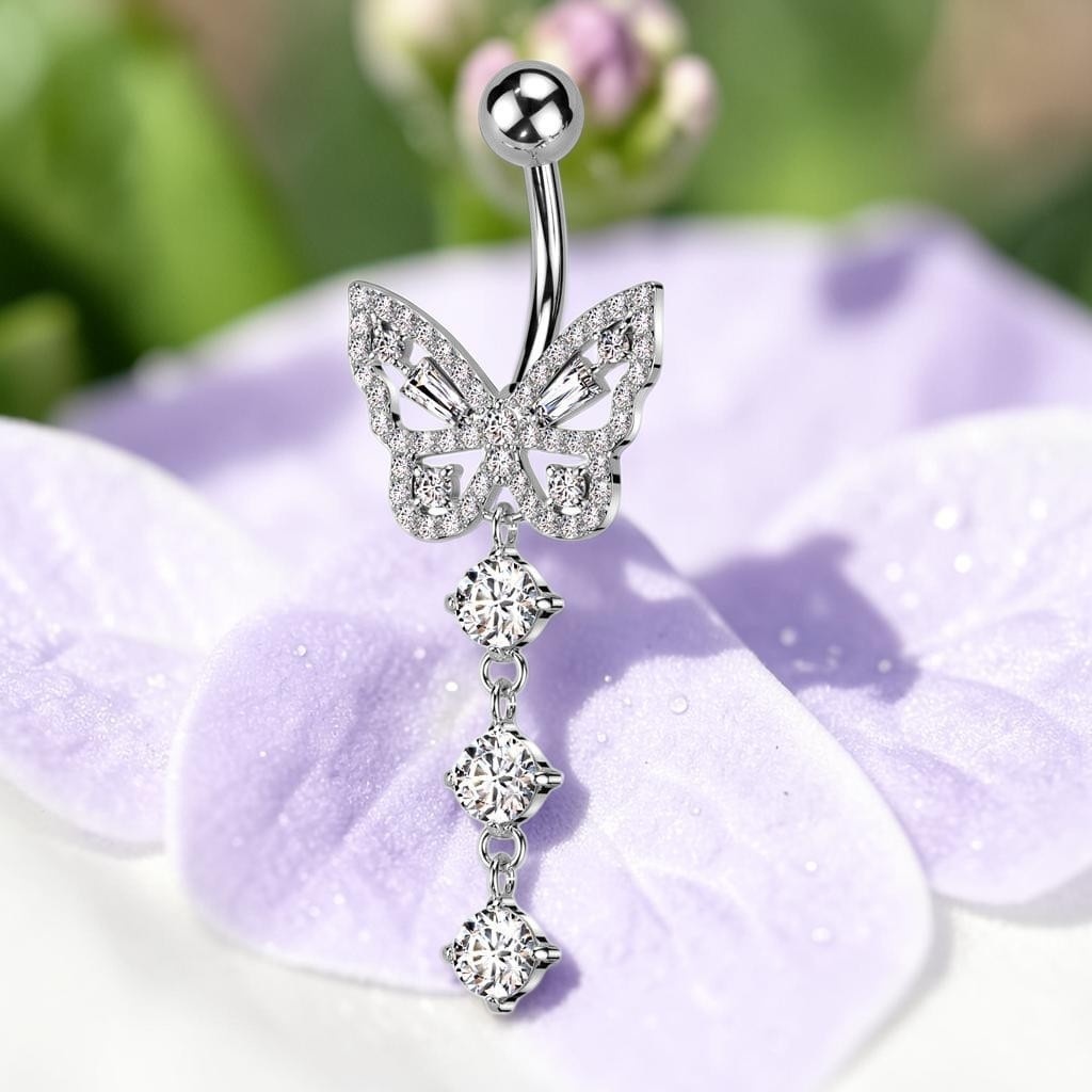 Bauchnabelpiercing Schmetterling mit Kristall-Zirkonia