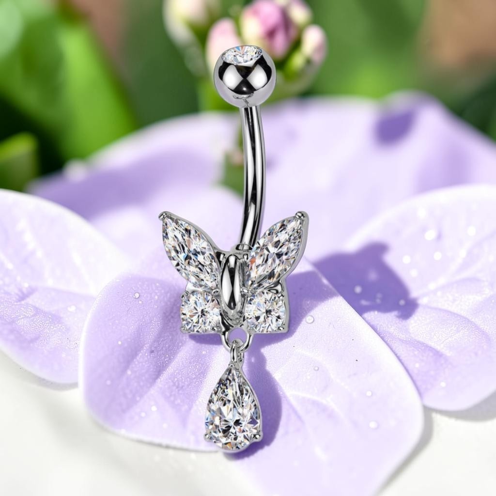 Bauchpiercing Schmetterling - Pink,Türkis,Kristall