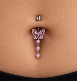 Bauchnabelpiercing Schmetterling mit pinkem Kristall