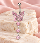 Bauchnabelpiercing Schmetterling mit pinkem Kristall