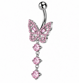 Bauchnabelpiercing Schmetterling mit pinkem Kristall