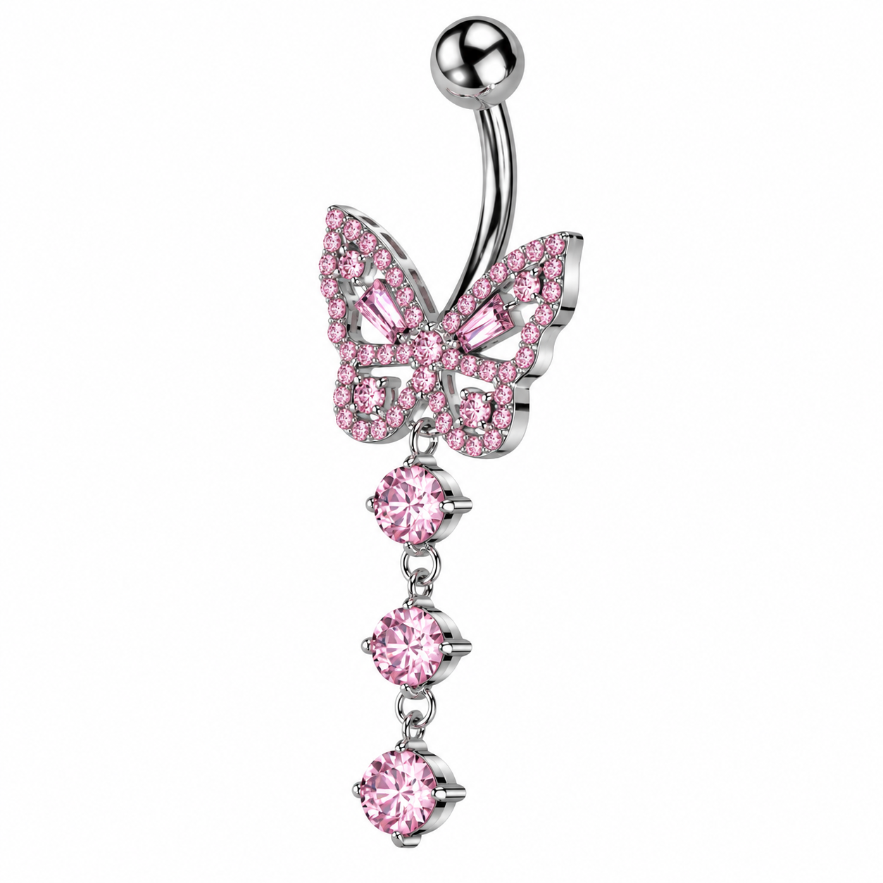 Bauchnabelpiercing Schmetterling mit pinkem Kristall