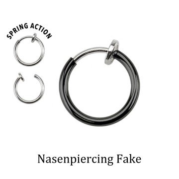 Schwarzes Fake Piercing für Nase, Lippe & Ohr